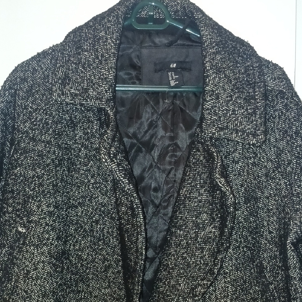 H&M Black and Gray Herringbone Women's Pea Coat